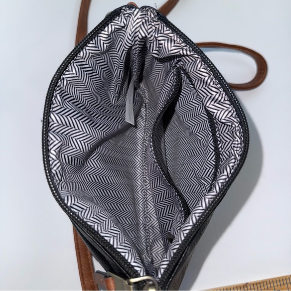 Black Brown Crossbody Bag outside zip pocket 8.5x5.5 - Picture 7 of 8